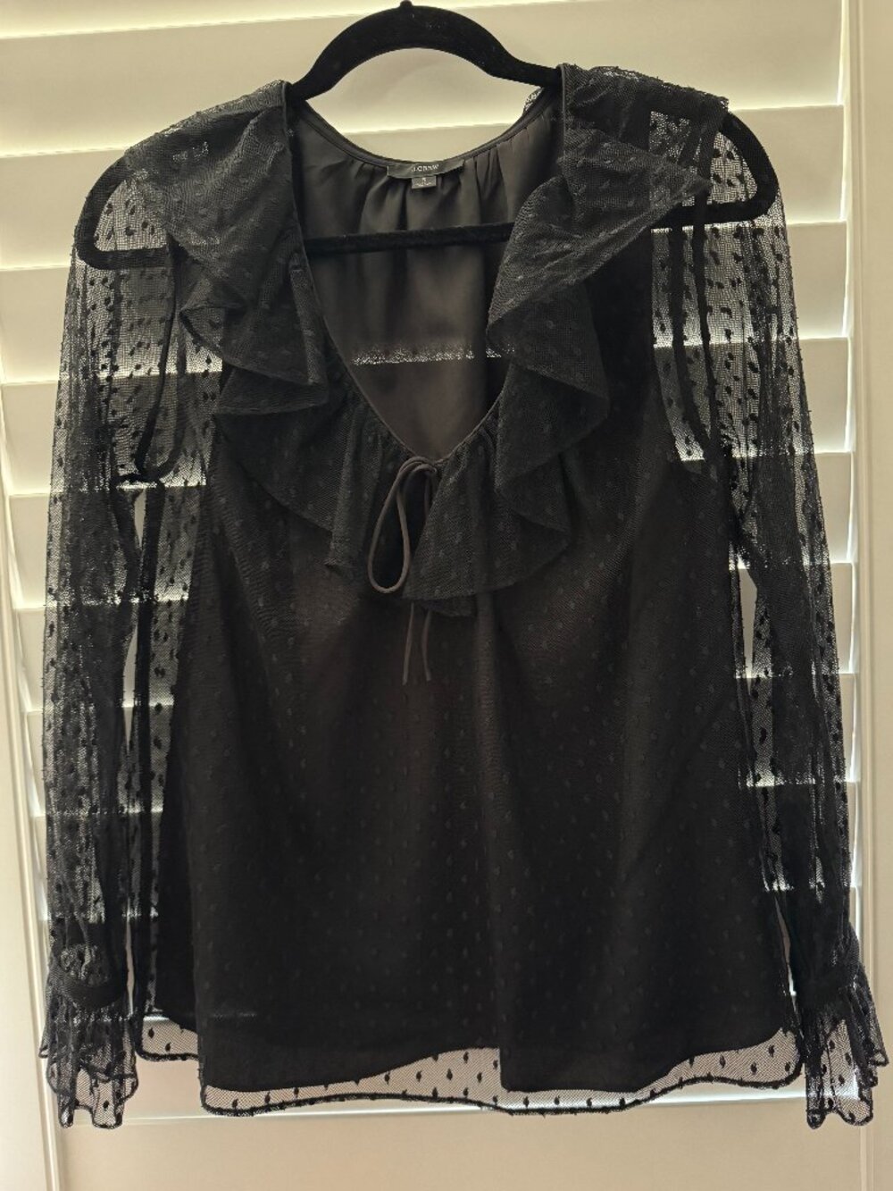 J.Crew Black Sheer Swiss Dot Ruffle Blouse - Size Small